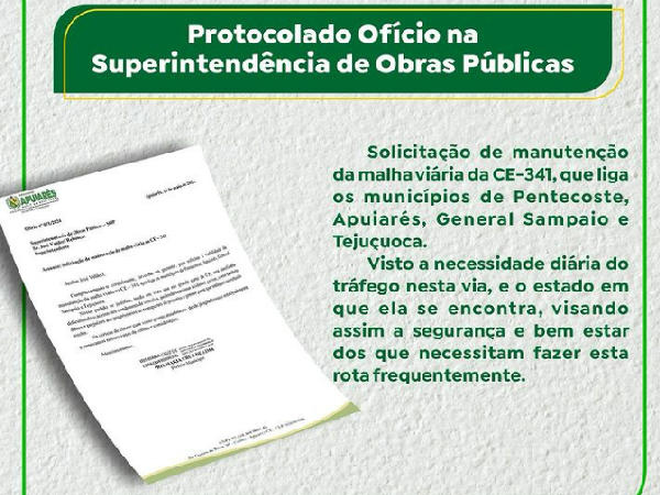 SOLICITAÇÃO DE MANUTENÇÃO DA MALHA VIÁRIA DA CE 341.